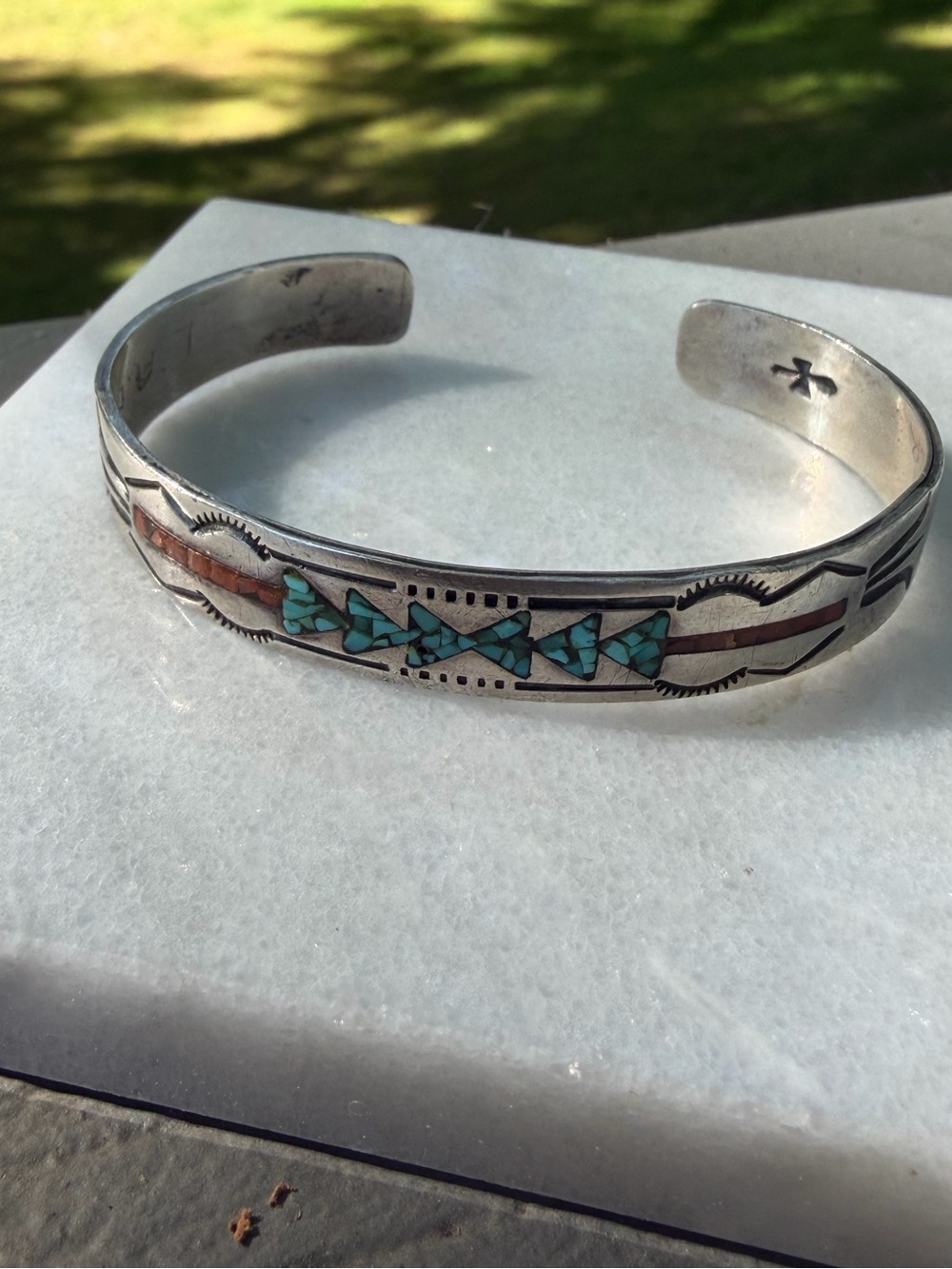 VTG Gibson Gene Navajo Sterling Silver 925 Turquoise Coral Cuff Bracelet 15g